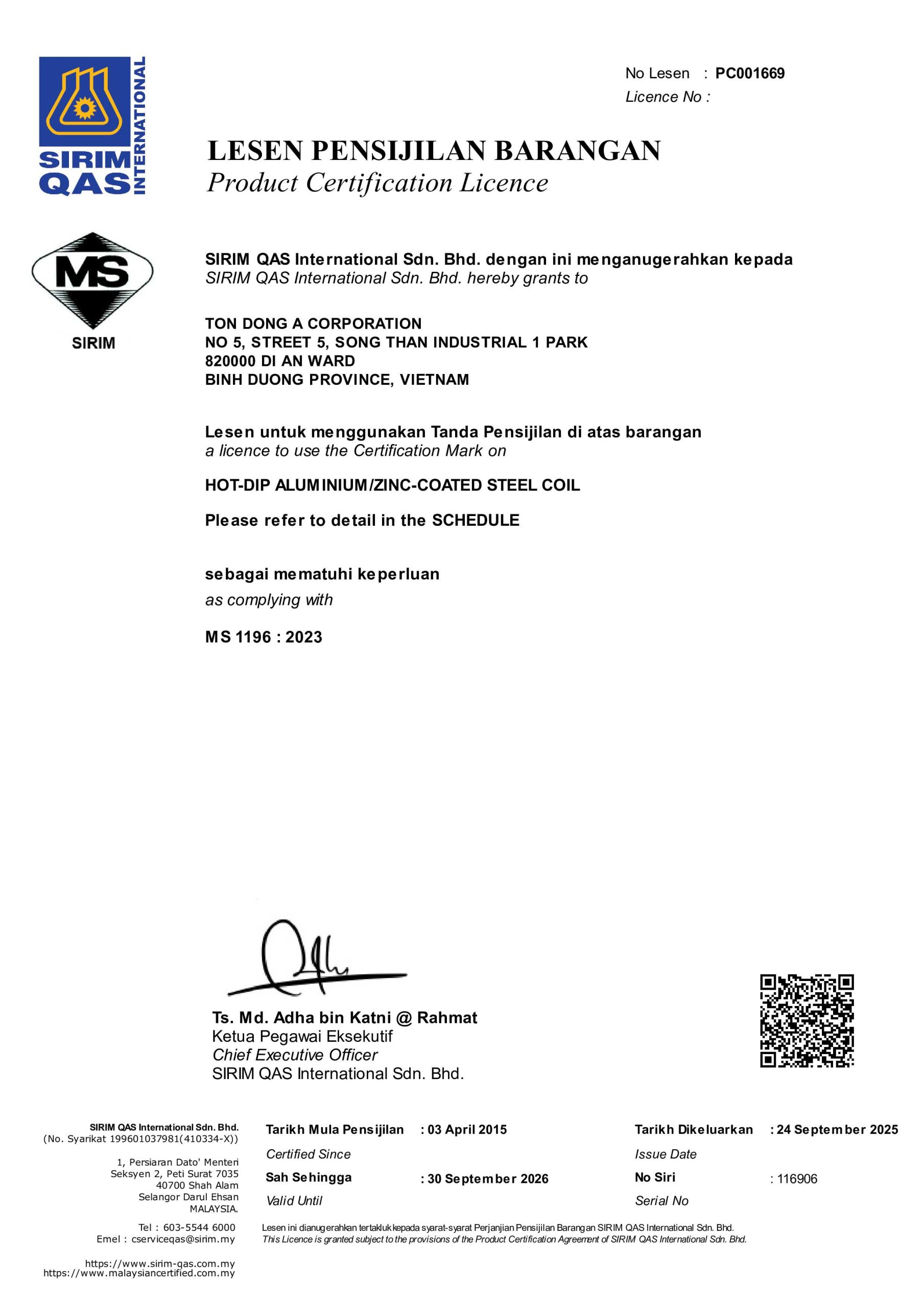 TON DONG A CORPORATION (P5-008763)