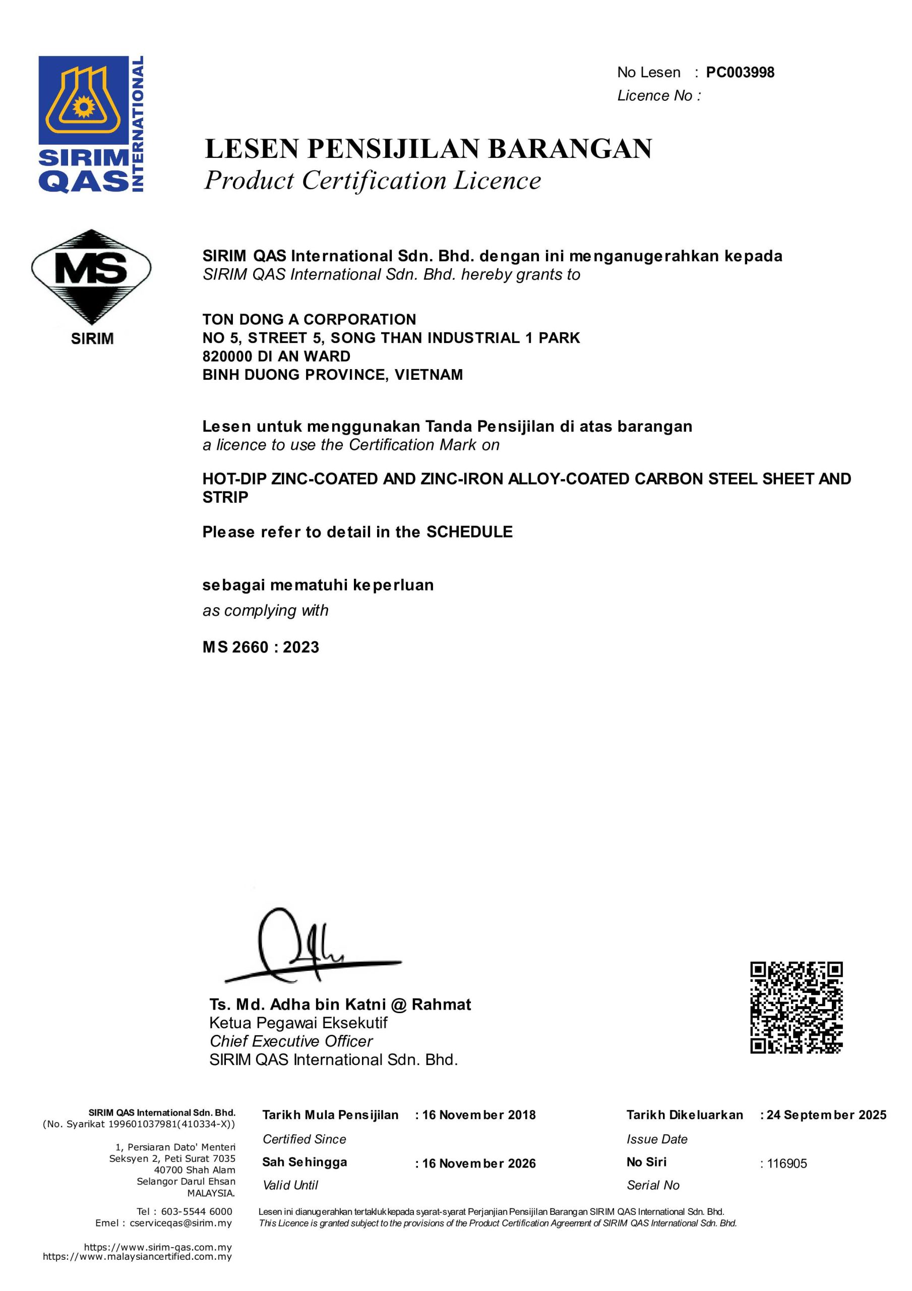 TON DONG A CORPORATION (P5-012942)